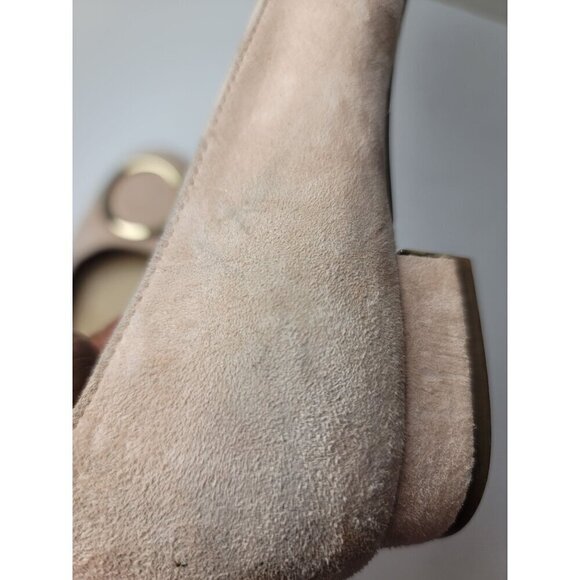 Talbots Nude Suede Ballet Flats Gold Circle Accent Block Heel Size 8 - Picture 12 of 12